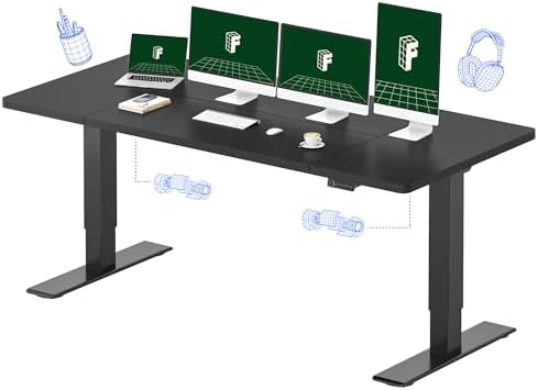 FLEXISPOT Escritorio de pie eléctrico de motor dual grande de 79x32 Pulgadas, Nogal Negro - Capacidad de 198 lbs de alta resistencia, ideal para oficina en casa, estudio creativo o configuración de