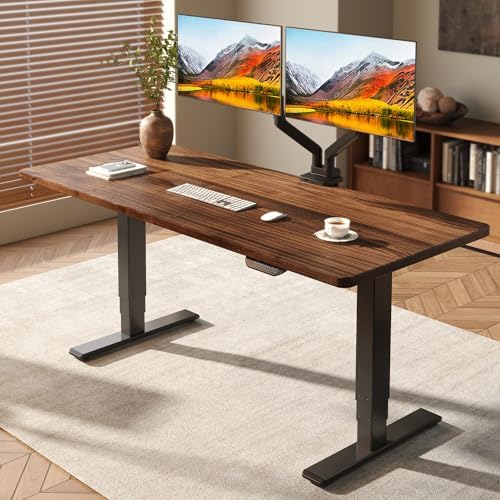 FLEXISPOT E6 MAX Real Walnut Veneer 60x30 Inch Dual Motor Standing Desk  330lbs Weight Capacity w/Warp Resistant Solid Core  3 Stage Height Adjustable Sit Stand Desk with Wheels  Black Frame 