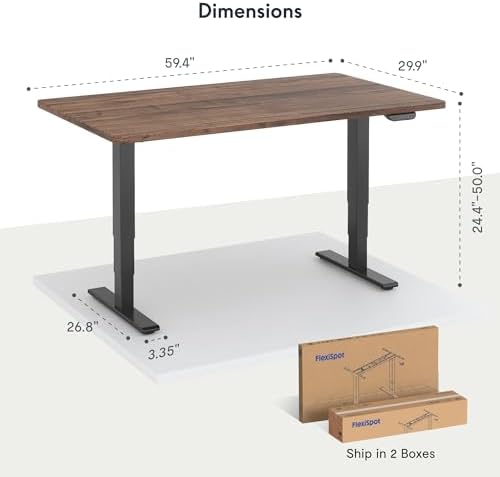 FLEXISPOT E6 MAX Real Walnut Veneer 60x30 Inch Dual Motor Standing Desk  330lbs Weight Capacity w/Warp Resistant Solid Core  3 Stage Height Adjustable Sit Stand Desk with Wheels  Black Frame 
