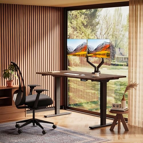 FLEXISPOT E6 MAX Real Walnut Veneer 60x30 Inch Dual Motor Standing Desk  330lbs Weight Capacity w/Warp Resistant Solid Core  3 Stage Height Adjustable Sit Stand Desk with Wheels  Black Frame 