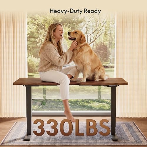 FLEXISPOT E6 MAX Real Walnut Veneer 60x30 Inch Dual Motor Standing Desk  330lbs Weight Capacity w/Warp Resistant Solid Core  3 Stage Height Adjustable Sit Stand Desk with Wheels  Black Frame 