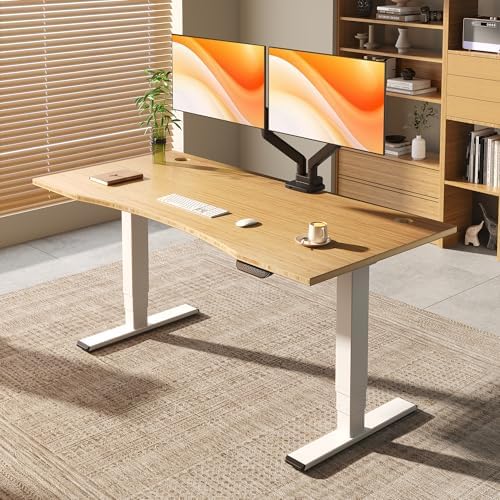 FLEXISPOT E6 MAX Real Walnut Veneer 60x30 Inch Dual Motor Standing Desk  330lbs Weight Capacity w/Warp Resistant Solid Core  3 Stage Height Adjustable Sit Stand Desk with Wheels  Black Frame 