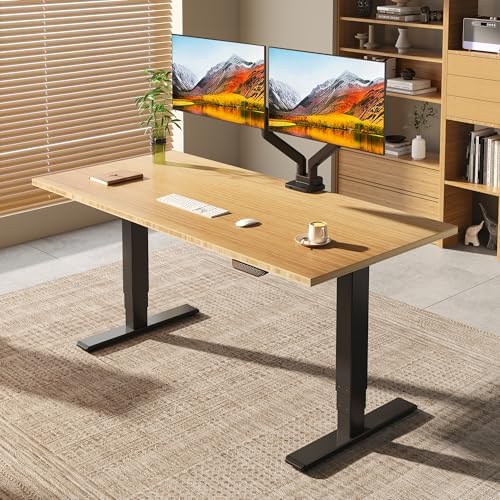 FLEXISPOT E6 MAX Real Walnut Veneer 60x30 Inch Dual Motor Standing Desk  330lbs Weight Capacity w/Warp Resistant Solid Core  3 Stage Height Adjustable Sit Stand Desk with Wheels  Black Frame 