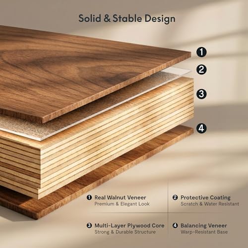 FLEXISPOT E6 MAX Real Walnut Veneer 60x30 Inch Dual Motor Standing Desk  330lbs Weight Capacity w/Warp Resistant Solid Core  3 Stage Height Adjustable Sit Stand Desk with Wheels  Black Frame 