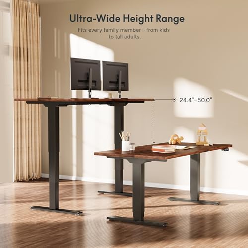 FLEXISPOT E6 MAX Real Walnut Veneer 60x30 Inch Dual Motor Standing Desk  330lbs Weight Capacity w/Warp Resistant Solid Core  3 Stage Height Adjustable Sit Stand Desk with Wheels  Black Frame 