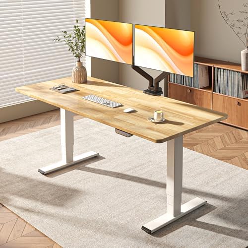 FLEXISPOT E6 MAX Real Walnut Veneer 60x30 Inch Dual Motor Standing Desk  330lbs Weight Capacity w/Warp Resistant Solid Core  3 Stage Height Adjustable Sit Stand Desk with Wheels  Black Frame 