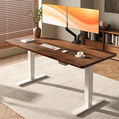 FLEXISPOT E6 MAX Real Walnut Veneer 60x30 Inch Dual Motor Standing Desk  330lbs Weight Capacity w/Warp Resistant Solid Core  3 Stage Height Adjustable Sit Stand Desk with Wheels  Black Frame 