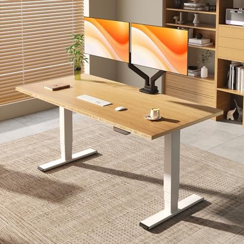 FLEXISPOT E6 MAX Real Walnut Veneer 60x30 Inch Dual Motor Standing Desk  330lbs Weight Capacity w/Warp Resistant Solid Core  3 Stage Height Adjustable Sit Stand Desk with Wheels  Black Frame 