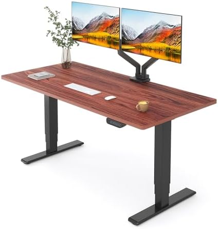 FLEXISPOT E6 MAX Real Walnut Veneer 60x30 Inch Dual Motor Standing Desk  330lbs Weight Capacity w/Warp Resistant Solid Core  3 Stage Height Adjustable Sit Stand Desk with Wheels  Black Frame 