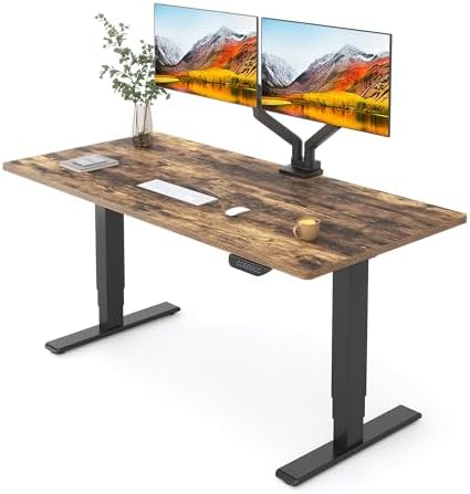FLEXISPOT E6 MAX Real Walnut Veneer 60x30 Inch Dual Motor Standing Desk  330lbs Weight Capacity w/Warp Resistant Solid Core  3 Stage Height Adjustable Sit Stand Desk with Wheels  Black Frame 