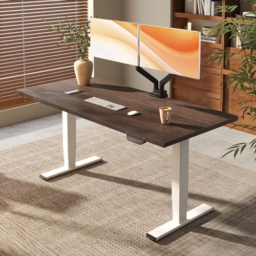 FLEXISPOT E6 MAX Real Walnut Veneer 60x30 Inch Dual Motor Standing Desk  330lbs Weight Capacity w/Warp Resistant Solid Core  3 Stage Height Adjustable Sit Stand Desk with Wheels  Black Frame 