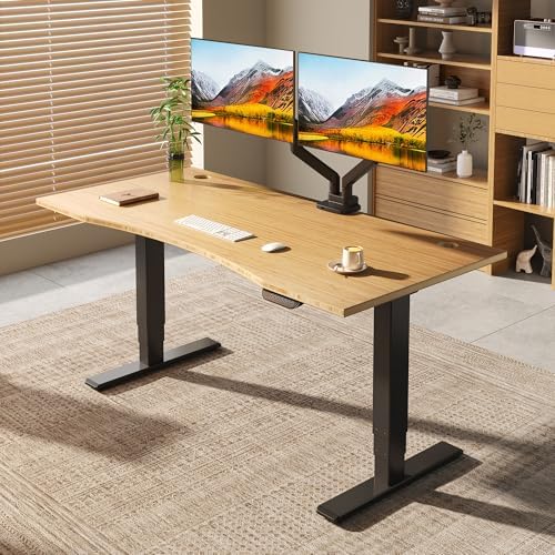FLEXISPOT E6 MAX Real Walnut Veneer 60x30 Inch Dual Motor Standing Desk  330lbs Weight Capacity w/Warp Resistant Solid Core  3 Stage Height Adjustable Sit Stand Desk with Wheels  Black Frame 