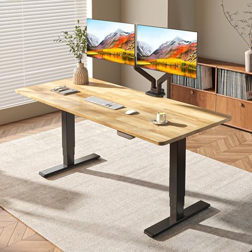 FLEXISPOT E6 MAX Real Walnut Veneer 60x30 Inch Dual Motor Standing Desk  330lbs Weight Capacity w/Warp Resistant Solid Core  3 Stage Height Adjustable Sit Stand Desk with Wheels  Black Frame 