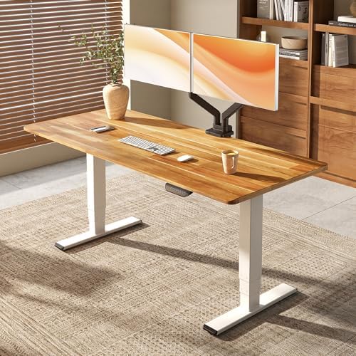 FLEXISPOT E6 MAX Real Walnut Veneer 60x30 Inch Dual Motor Standing Desk  330lbs Weight Capacity w/Warp Resistant Solid Core  3 Stage Height Adjustable Sit Stand Desk with Wheels  Black Frame 