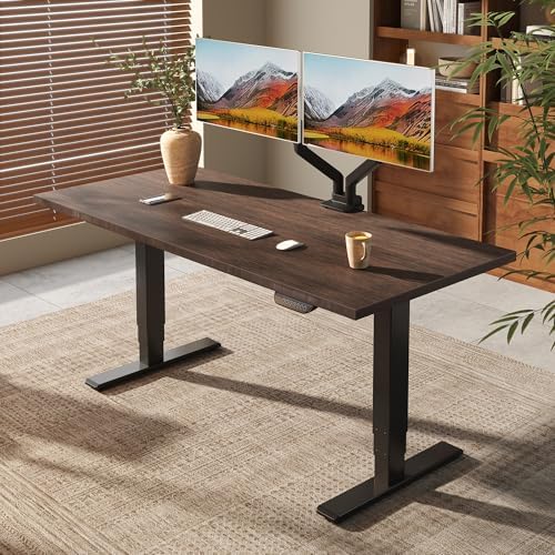 FLEXISPOT E6 MAX Real Walnut Veneer 60x30 Inch Dual Motor Standing Desk  330lbs Weight Capacity w/Warp Resistant Solid Core  3 Stage Height Adjustable Sit Stand Desk with Wheels  Black Frame 
