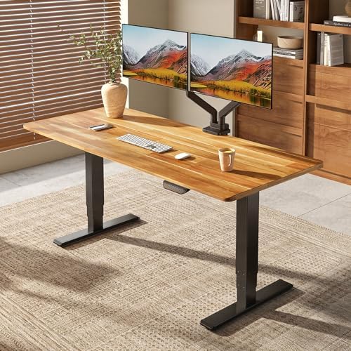 FLEXISPOT E6 MAX Real Walnut Veneer 60x30 Inch Dual Motor Standing Desk  330lbs Weight Capacity w/Warp Resistant Solid Core  3 Stage Height Adjustable Sit Stand Desk with Wheels  Black Frame 