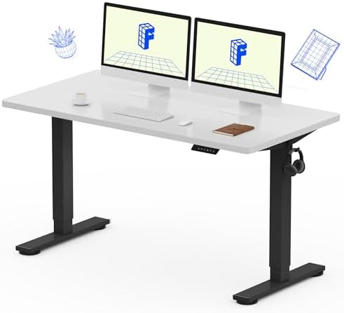 FLEXISPOT EN1 One Piece Standing Desk  Electric Adjustable with 4 Memory Presets  176 LBS Capacity  Stable & Quiet  Seamless Desktop for Home Office & Dual Monitors  55x28 White