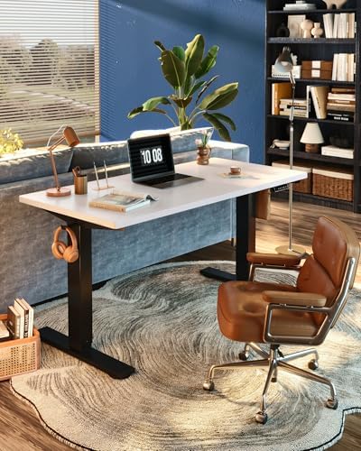 FLEXISPOT EN1 One Piece Standing Desk  Electric Adjustable with 4 Memory Presets  176 LBS Capacity  Stable & Quiet  Seamless Desktop for Home Office & Dual Monitors  55x28 White