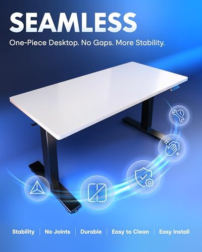 FLEXISPOT EN1 One Piece Standing Desk  Electric Adjustable with 4 Memory Presets  176 LBS Capacity  Stable & Quiet  Seamless Desktop for Home Office & Dual Monitors  55x28 White