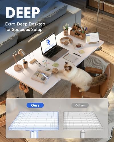 FLEXISPOT EN1 One Piece Standing Desk  Electric Adjustable with 4 Memory Presets  176 LBS Capacity  Stable & Quiet  Seamless Desktop for Home Office & Dual Monitors  55x28 White