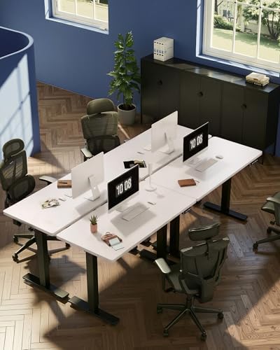 FLEXISPOT EN1 One Piece Standing Desk  Electric Adjustable with 4 Memory Presets  176 LBS Capacity  Stable & Quiet  Seamless Desktop for Home Office & Dual Monitors  55x28 White