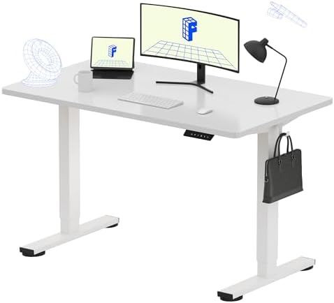 FLEXISPOT EN1 One Piece Standing Desk  Electric Adjustable with 4 Memory Presets  176 LBS Capacity  Stable & Quiet  Seamless Desktop for Home Office & Dual Monitors  55x28 White