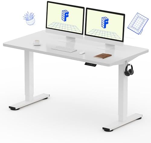 FLEXISPOT EN1 One Piece Standing Desk  Electric Adjustable with 4 Memory Presets  176 LBS Capacity  Stable & Quiet  Seamless Desktop for Home Office & Dual Monitors  55x28 White