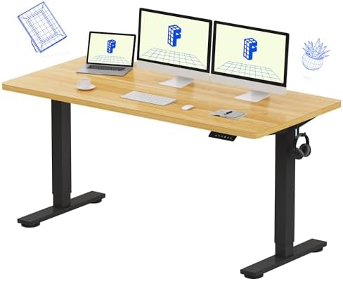 FLEXISPOT EN1 One Piece Standing Desk  Electric Adjustable with 4 Memory Presets  176 LBS Capacity  Stable & Quiet  Seamless Desktop for Home Office & Dual Monitors  55x28 White