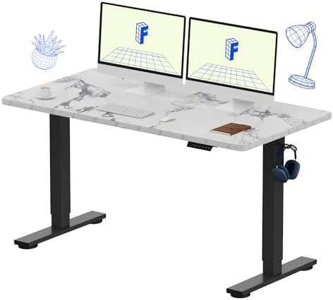 FLEXISPOT EN1 One Piece Standing Desk  Electric Adjustable with 4 Memory Presets  176 LBS Capacity  Stable & Quiet  Seamless Desktop for Home Office & Dual Monitors  55x28 White