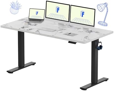 FLEXISPOT EN1 One Piece Standing Desk  Electric Adjustable with 4 Memory Presets  176 LBS Capacity  Stable & Quiet  Seamless Desktop for Home Office & Dual Monitors  55x28 White