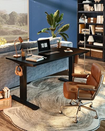 FLEXISPOT EN1 One Piece Standing Desk  Electric Adjustable with 4 Memory Presets  176 LBS Capacity  Stable & Quiet  Seamless Desktop for Home Office & Dual Monitors  55x28 Black