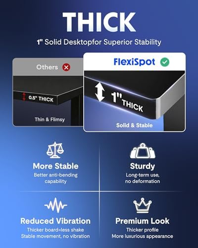 FLEXISPOT EN1 One Piece Standing Desk  Electric Adjustable with 4 Memory Presets  176 LBS Capacity  Stable & Quiet  Seamless Desktop for Home Office & Dual Monitors  55x28 Black