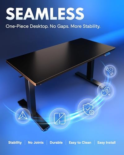 FLEXISPOT EN1 One Piece Standing Desk  Electric Adjustable with 4 Memory Presets  176 LBS Capacity  Stable & Quiet  Seamless Desktop for Home Office & Dual Monitors  55x28 Black