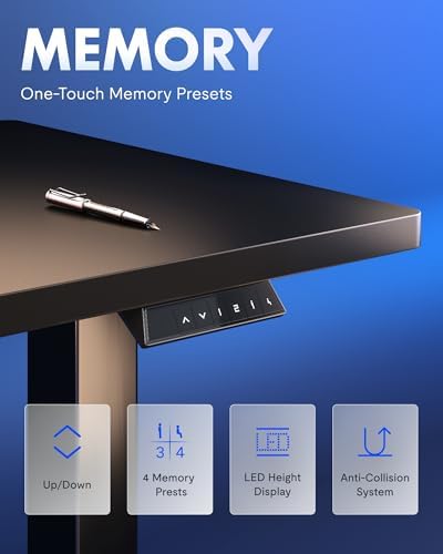 FLEXISPOT EN1 One Piece Standing Desk  Electric Adjustable with 4 Memory Presets  176 LBS Capacity  Stable & Quiet  Seamless Desktop for Home Office & Dual Monitors  55x28 Black