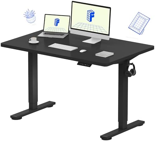 FLEXISPOT EN1 One Piece Standing Desk  Electric Adjustable with 4 Memory Presets  176 LBS Capacity  Stable & Quiet  Seamless Desktop for Home Office & Dual Monitors  55x28 Black