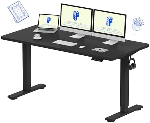 FLEXISPOT EN1 One Piece Standing Desk  Electric Adjustable with 4 Memory Presets  176 LBS Capacity  Stable & Quiet  Seamless Desktop for Home Office & Dual Monitors  55x28 Black