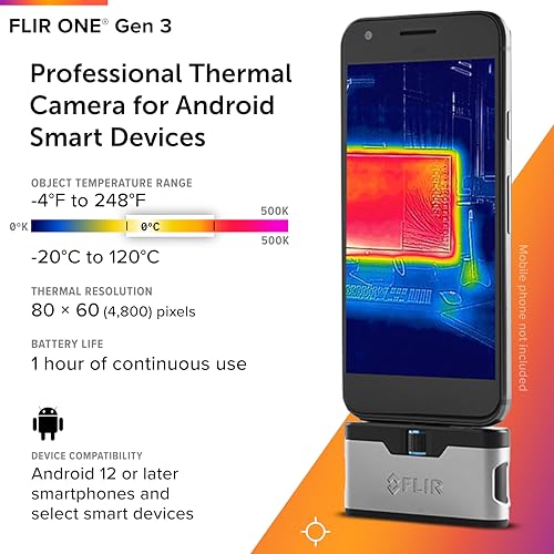 FLIR ONE Gen 3   Thermal Imaging Camera for Android Smartphones  USB C   Use for Home Inspection  HVAC  Automotive  Machine Industries and More