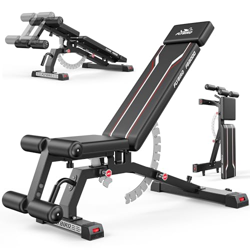 FLYBIRD Strength Training Bench for Home Gym  Adjustable Weight Bench can be Folded for Storage/Vertical Storage  Space Saving Workout Bench
