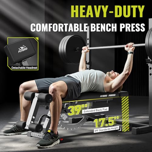 FLYBIRD Strength Training Bench for Home Gym  Adjustable Weight Bench can be Folded for Storage/Vertical Storage  Space Saving Workout Bench