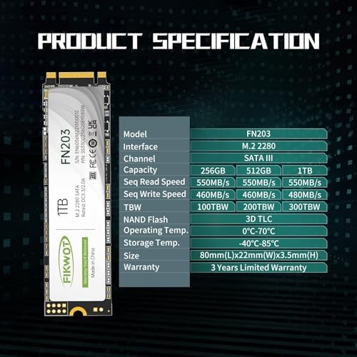 FN203 M 2 SATA SSD   SLC Cache 3D NAND TLC SATA III 6Gb/s M 2 2280 NGFF Internal Solid State Drive  Up to 550MB/s  Compatible with Ultrabooks  Tablet Computers and Mini PCs  1TB 