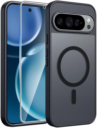 FNTCASE for Google Pixel 10 Pro XL Case  for Pixel 9 Pro XL Case  Fit for Magsafe  Translucent Matte  with Screen Protector  Military Grade Shockproof Protective Magnetic Phone Cover  6 8inch   Black 