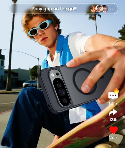 FNTCASE for Google Pixel 10 Pro XL Case  for Pixel 9 Pro XL Case  Fit for Magsafe  Translucent Matte  with Screen Protector  Military Grade Shockproof Protective Magnetic Phone Cover  6 8inch   Black 