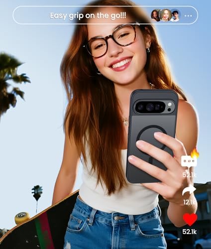 FNTCASE for Google Pixel 10 Pro XL Case  for Pixel 9 Pro XL Case  Fit for Magsafe  Translucent Matte  with Screen Protector  Military Grade Shockproof Protective Magnetic Phone Cover  6 8inch   Black 