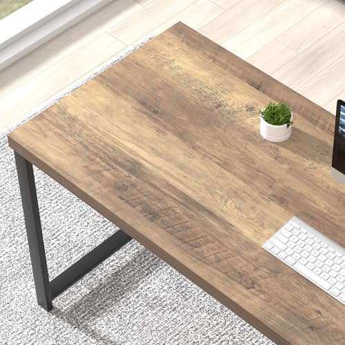FOLUBAN 60 Inch Home Office Desk  Large Computer Desk with Storage Shelves  Modern Wood and Metal Writing Study Gaming Table Workstation for Living Room  Rustic Oak