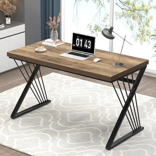 FOLUBAN Computer Desk  Modern Home Office Desk  Industrial Wood and Metal Study Writing Work PC Table for Bedroom Living Room  Rustic Oak  47 Inch