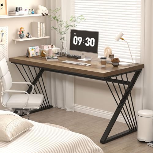 FOLUBAN Computer Desk  Modern Home Office Desk  Industrial Wood and Metal Study Writing Work PC Table for Bedroom Living Room  Rustic Oak  47 Inch
