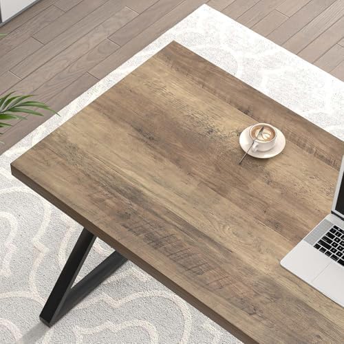 FOLUBAN Computer Desk  Modern Home Office Desk  Industrial Wood and Metal Study Writing Work PC Table for Bedroom Living Room  Rustic Oak  47 Inch