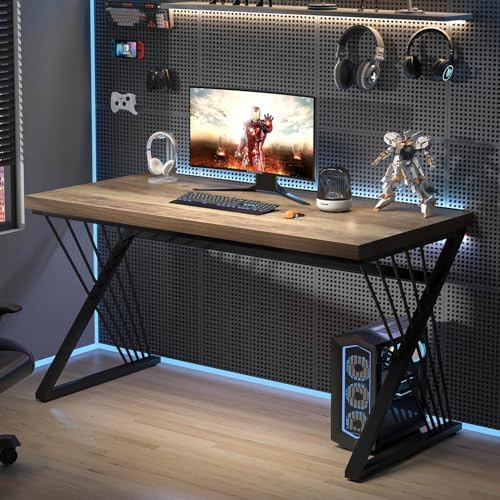 FOLUBAN Computer Desk  Modern Home Office Desk  Industrial Wood and Metal Study Writing Work PC Table for Bedroom Living Room  Rustic Oak  47 Inch