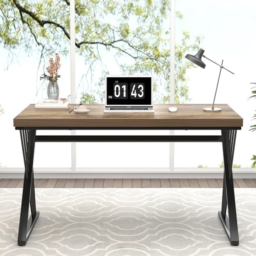 FOLUBAN Computer Desk  Modern Home Office Desk  Industrial Wood and Metal Study Writing Work PC Table for Bedroom Living Room  Rustic Oak  47 Inch