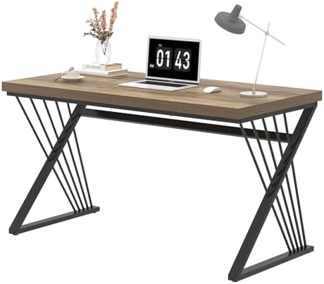 FOLUBAN Computer Desk  Modern Home Office Desk  Industrial Wood and Metal Study Writing Work PC Table for Bedroom Living Room  Rustic Oak  47 Inch